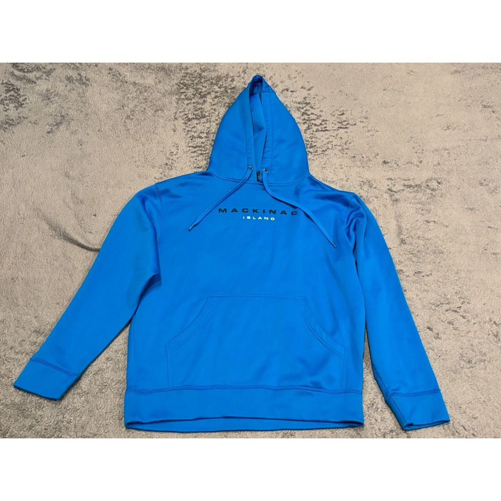 bAc Mackinac Island Hoodie Mens Medium Teal Pullover Sweatshirt Souvenir MI